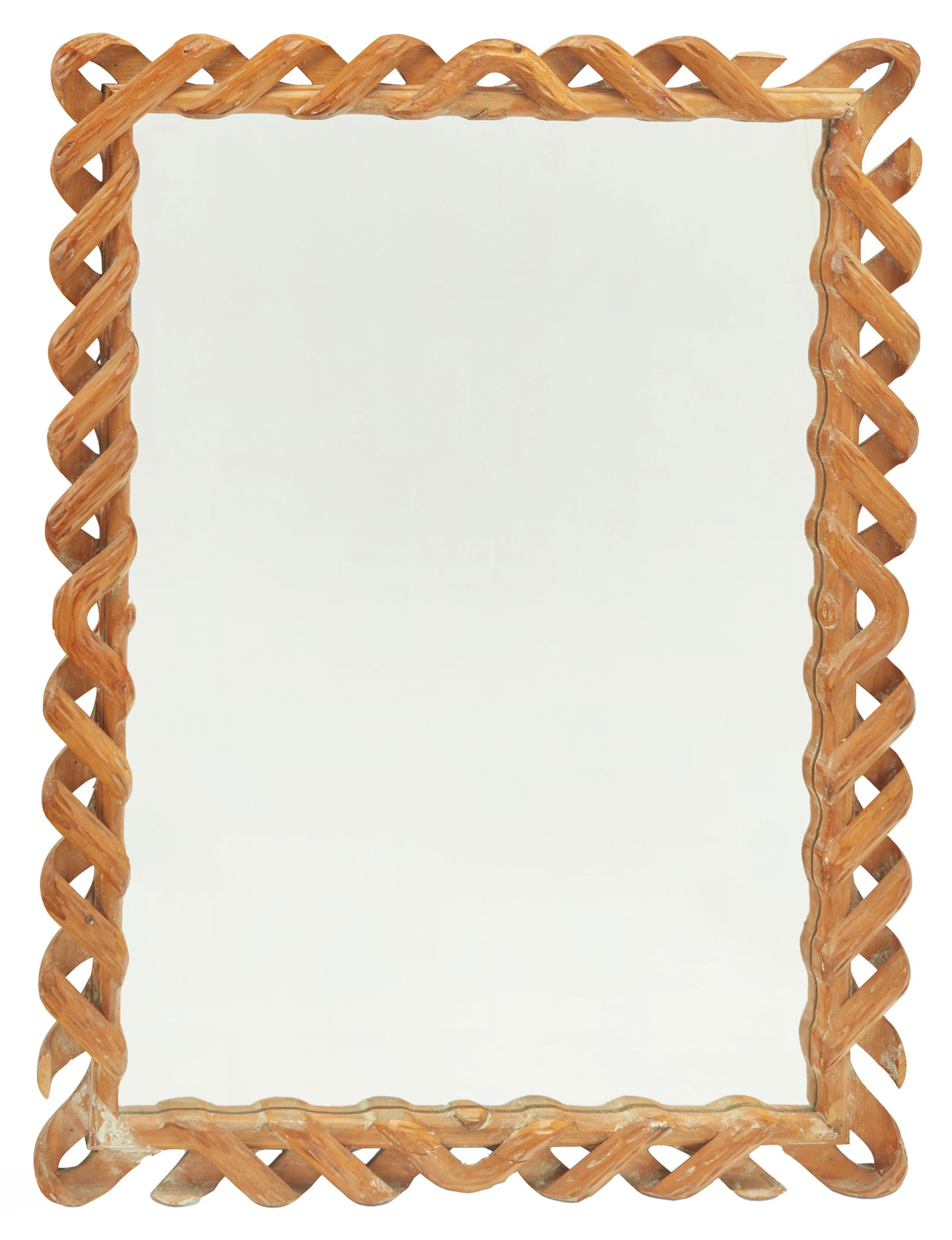 A carved wood mirror, 20th century: A carved wood mirror20th centuryAppears unmarkedThe wood frame assembled in the manner of intertwining vines47" H x 33.25" W x 2.5" D