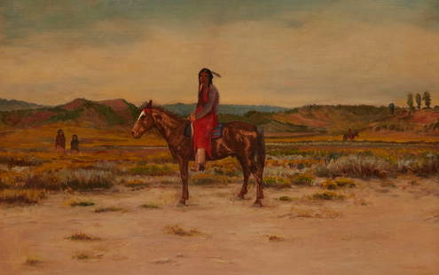 Charles Craig (1846-1931), Horserider in a field: Charles Craig (1846-1931) Horserider in a field Oil on canvas laid to canvas Signed lower right: Chas. Craig 13.5" H x 21" W