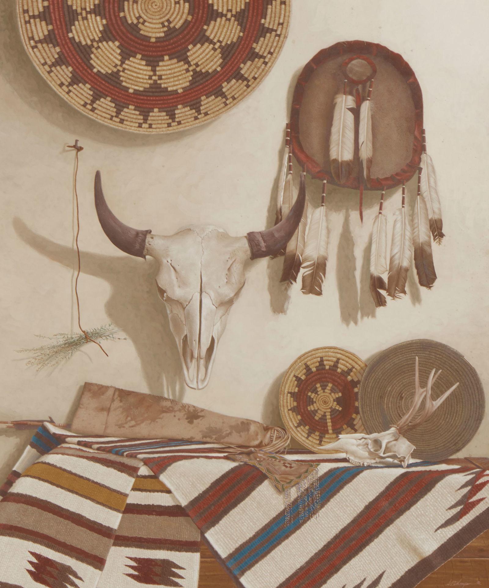 Mark Thompson (b. 1947), Still life with buffalo skull, Tempera on panel, 45" H x 38" W (1 of 5)