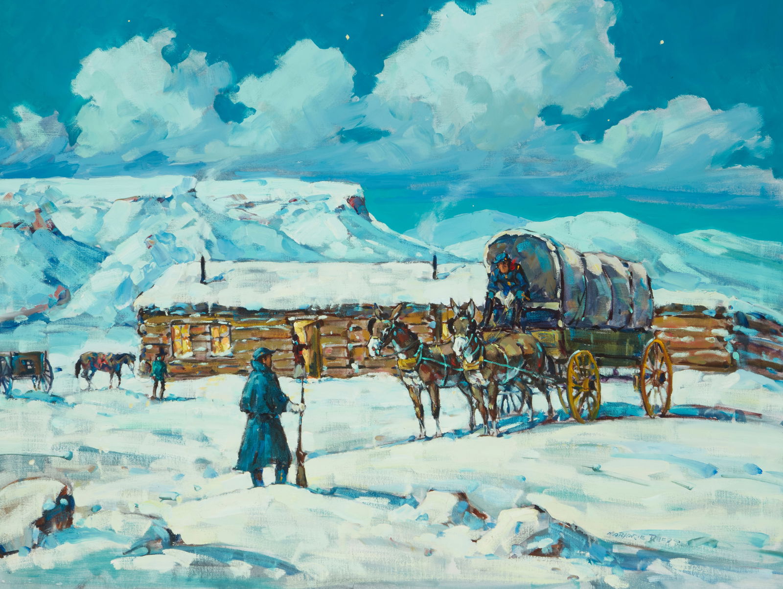 Marjorie Reed (1915-1996), "Winter Eve at Sam Day's Chinle Trading Post" (now Thunderbird Lodge) (1 of 6)