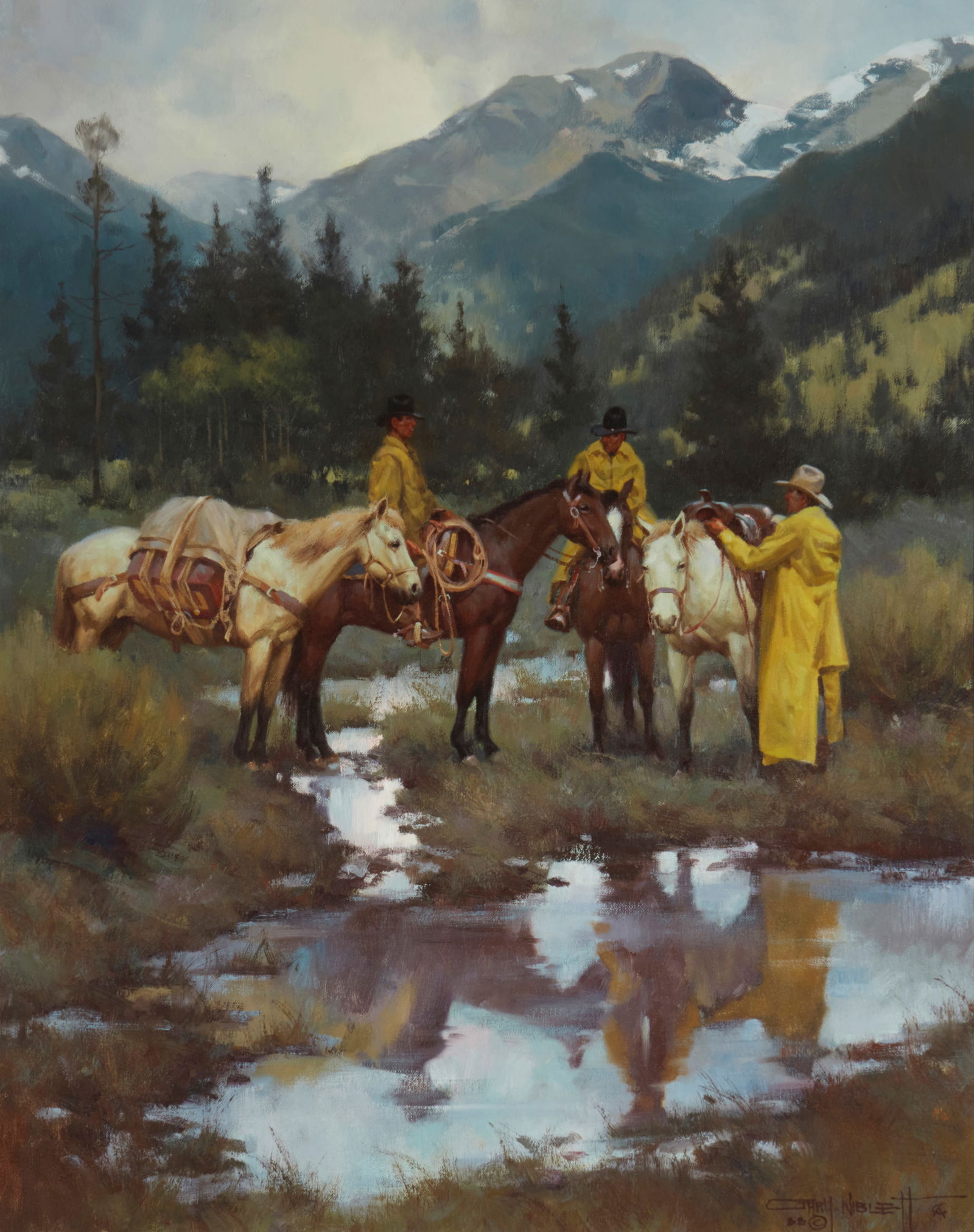 Gary Niblett (b. 1943), Cowboys near a stream (1 of 7)