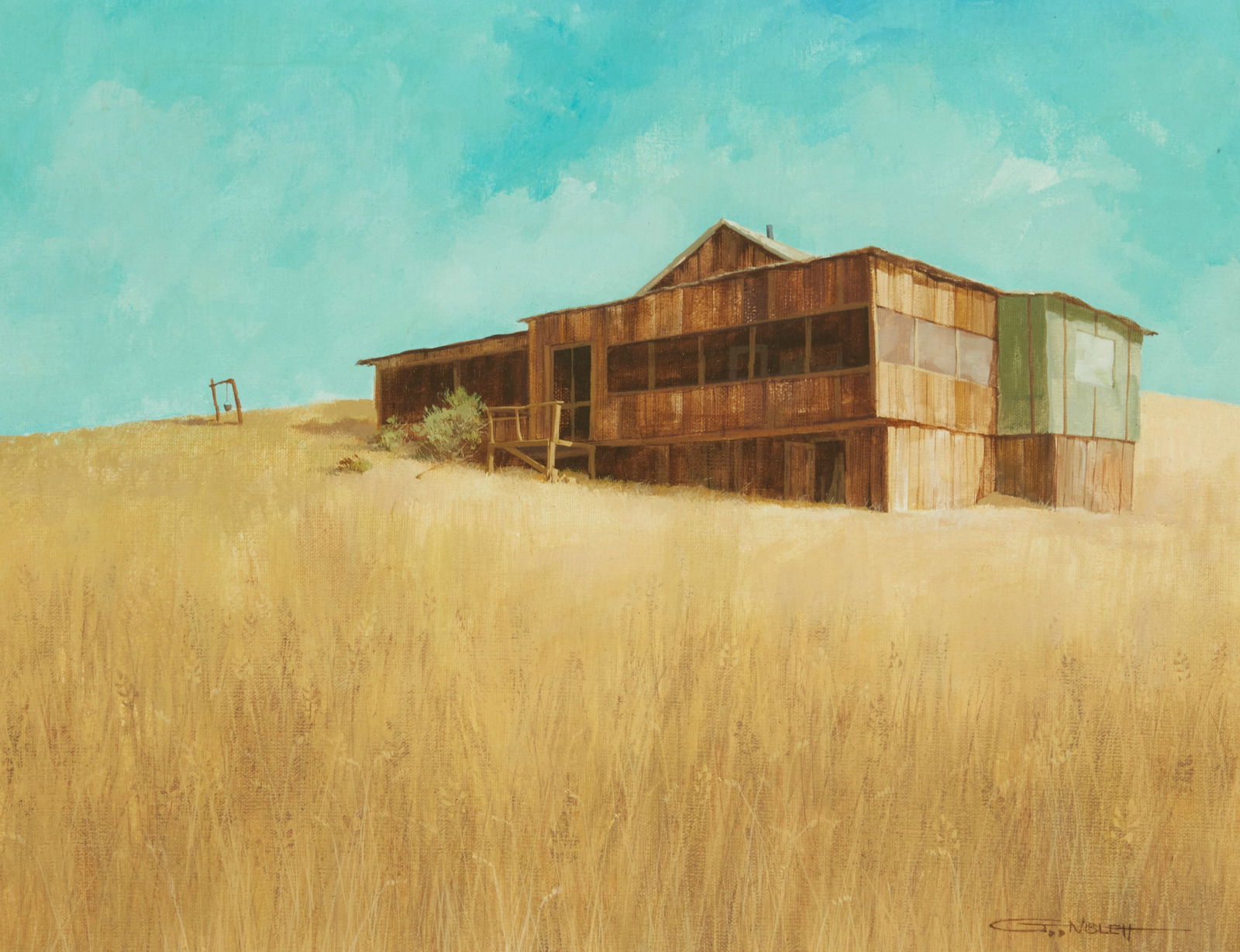 Gary Niblett (b. 1943), "Ransburg Shack": Gary Niblett(b. 1943)"Ransburg Shack"Oil on canvasSigned lower right: Gary Niblett; titled in pencil on the upper portion of the stretcher, verso14" H x 18" W Provenance: Mittry's