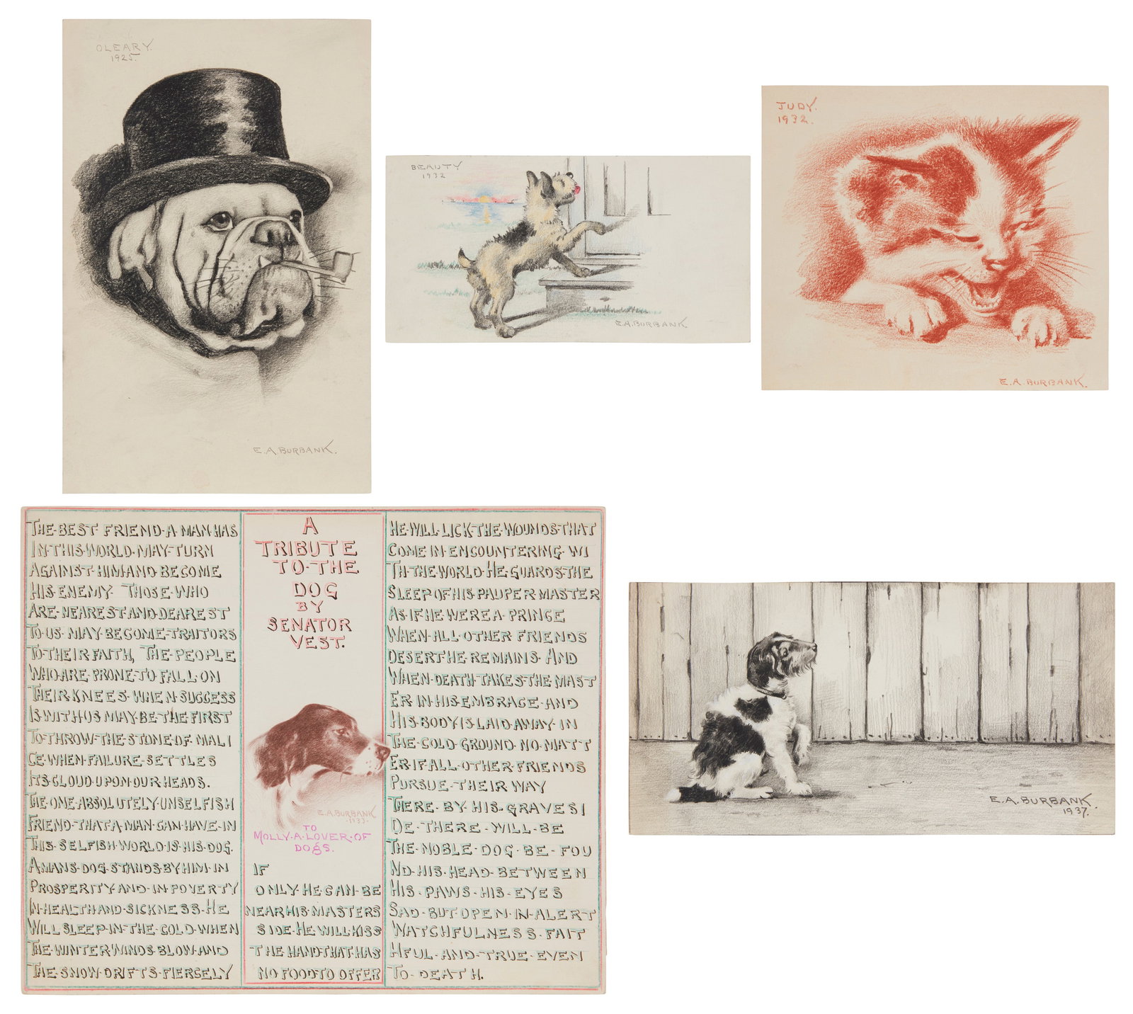 Elbridge Ayer (E.A.) Burbank (1858-1949), Five mixed media works on paper, Sheet of largest: 10.125" (1 of 20)