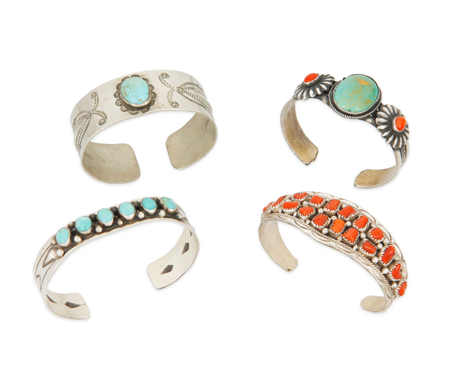 A group of Southwest silver and stone set cuff bracelets (1 of 2)