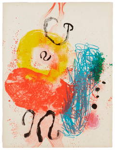 Joan Miro (1893-1983), Plate 14 from the "Album 19" portfolio, 1961: Joan Miro (1893-1983) Plate 14 from the "Album 19" portfolio, 1961 Lithograph in colors on Rives paper Edition: HC Initialed and numbered in pencil in the lower image: M; Maeght, Paris, prntr. and