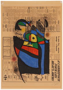 Joan Miro (1893-1983), "Le Journal," 1972: Joan Miro (1893-1983) "Le Journal," 1972 Lithograph in colors on Arches paper Edition: 35/50 Signed and numbered in pencil in the lower margin: Miro; Maeght, Paris, pub. Image: 25" H x