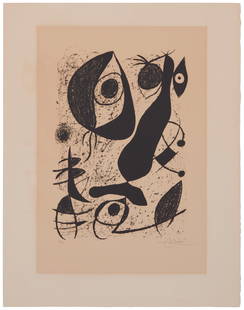 Joan Miro (1893-1983), One Plate from "Miró a l'Encre," 1972: Joan Miro(1893-1983)One Plate from "Miró a l'Encre," 1972Lithograph on Arches paperEdition: 2/15Signed and numbered in pencil in the lower margin: Miro; Mourlot, prntr.; Universite de Geneve, pub.Ima