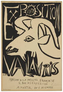 Pablo Picasso (1881-1973), Poster for Exposition Vallauris, 1952: Pablo Picasso(1881-1973)Poster for Exposition Vallauris, 1952Linoleum cut on green wove paperEdition: One of 450 from a total edition of 1400Signed in pencil, lower right: Picasso; Imprimerie Arnera,