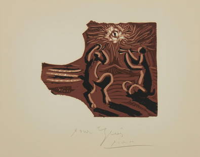 Pablo Picasso (1881-1973), "La Petite Bacchanale," 1959-1961: Pablo Picasso (1881-1973) "La Petite Bacchanale," 1959-1961 Linocut in colors on Arches paper An unnumbered impression aside from the edition of 50 Signed and inscribed, partly illegibly,
