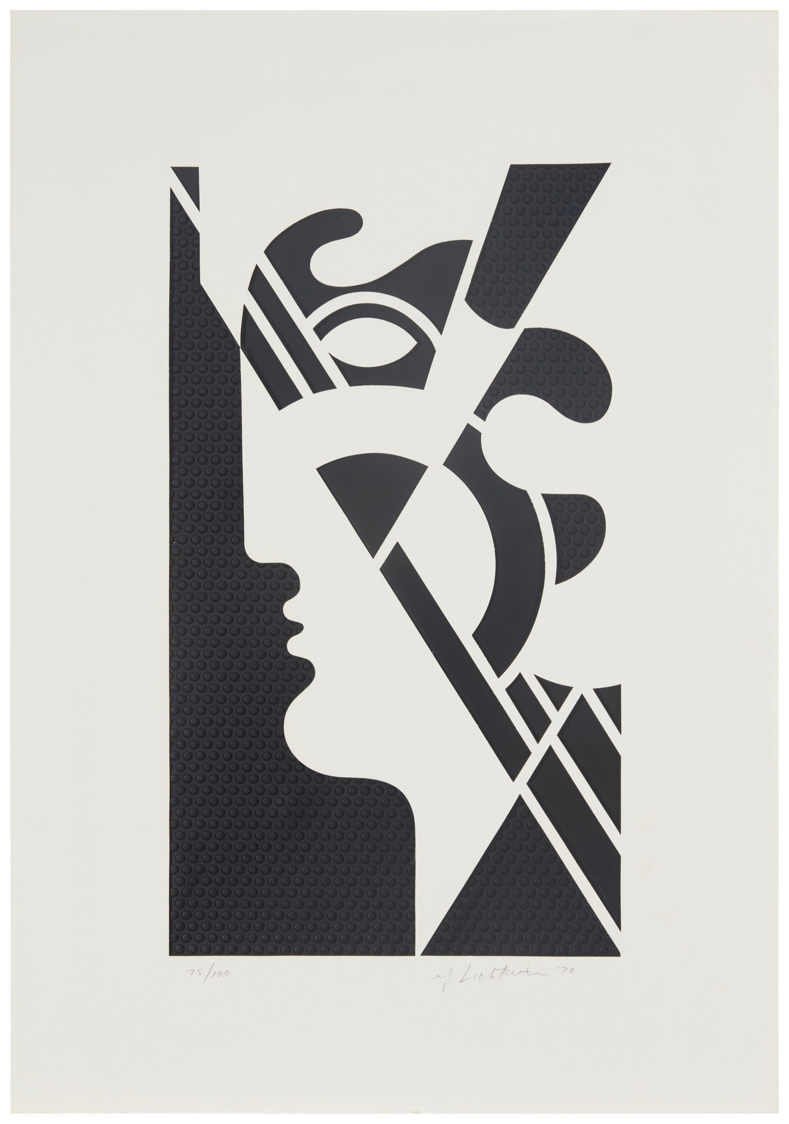 Roy Lichtenstein (1923-1997), "Modern Head #5" from the "Modern Head" series, 1970, Embossed: Roy Lichtenstein(1923-1997)"Modern Head #5" from the "Modern Head" series, 1970Embossed graphite with Strathmore die-cut paper overlayEdition: 75/100 (there were also 7 artist's pr