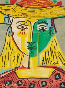 Rene Portocarrero (1912-1985), Bust of a woman in a hat, 1954