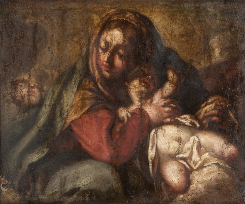 After Sir Peter Paul Rubens, late 17th / early 18th: The Holy Family with St. Elizabeth and the Infant St. John the Baptist, unsigned, oil on canvas, 54'' H x 40'' W, est:$1000/2000 Note: The present work is a copy after Sir Peter Paul Ruben's Baroque p