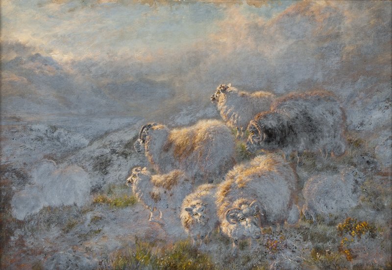 William R.C. Watson (1831-1921 British): ''Glen Croe, Loch Long, Argyleshire'', sheep in a winter landscape, signed and dated lower right: W. Watson 1912, oil on canvas, 13'' H x 19'' W, est:$1000/1500 Provenance: Estate, San Diego, CA; by d
