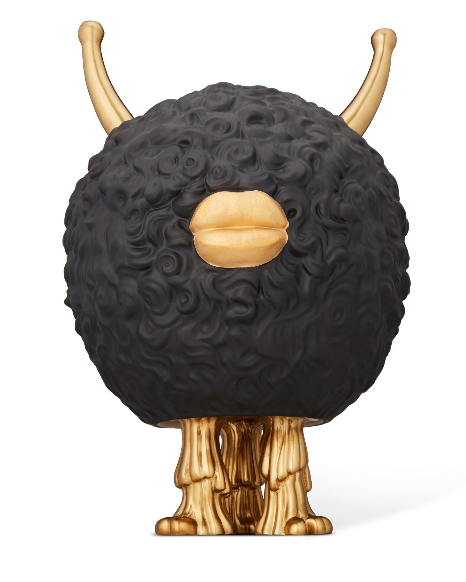 A Haas Brothers "Haas Monster" incense burner: A Haas Brothers "Haas Monster" incense burner2020Marked to underside of base: The Haas Brothers / L'ObjetThe gilt brass and porcelain monster figure with inner incense holder/tray, housed in