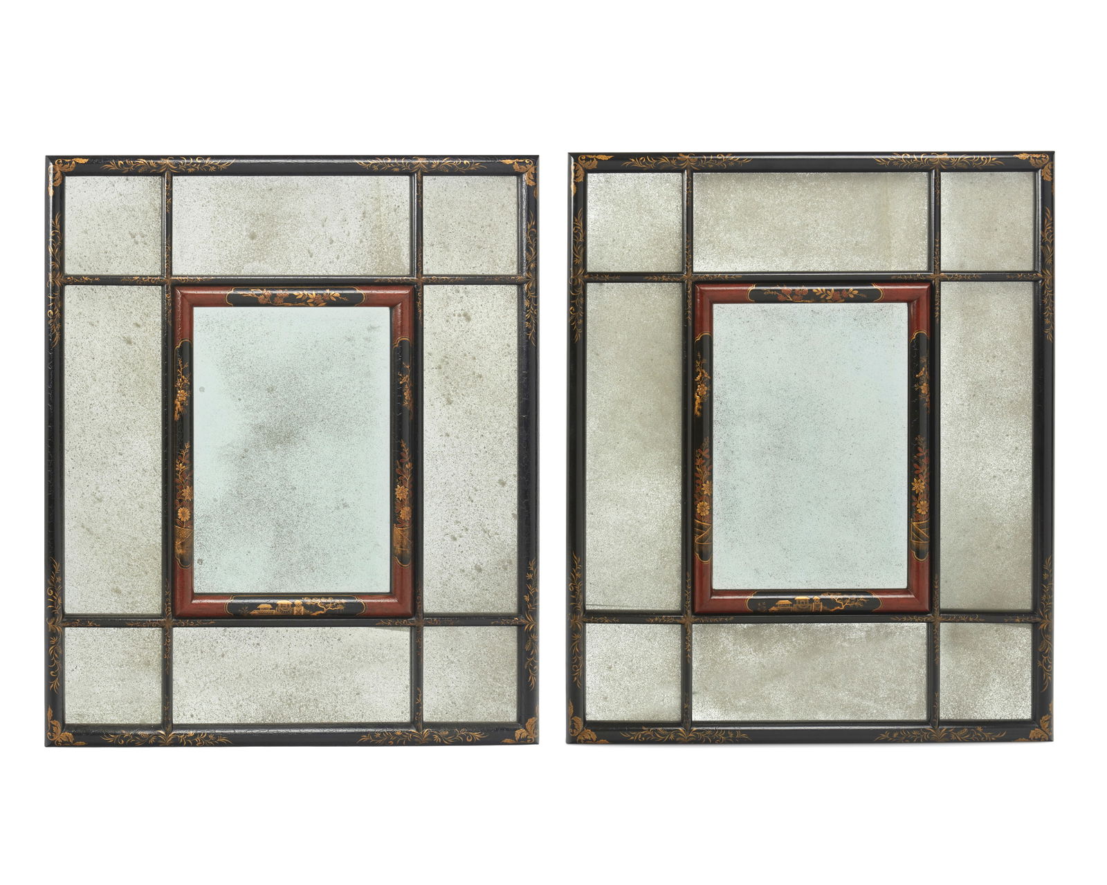 A pair of chinoiserie lacquered mirrors (1 of 13)