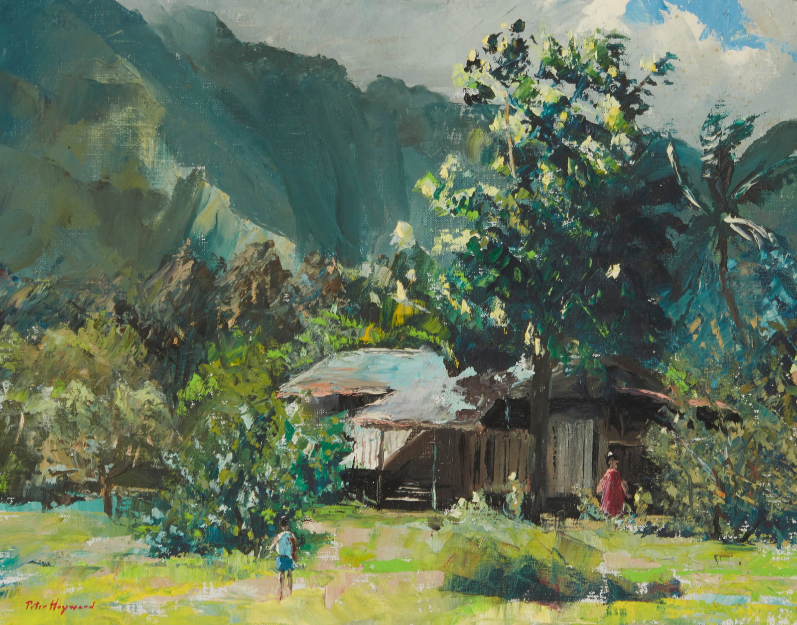Peter Hayward (1905-1993), Hawaiian landscape: Peter Hayward(1905-1993)Hawaiian landscapeOil on canvasSigned lower left: Peter Hayward16" H x 20" W Other Notes: Correspondence between the art gallery, Artwork's Fine Art, Old Greenwich, C