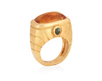 A Van Cleef & Arpels 18K Gold, Citrine and Green Tourmaline Ring