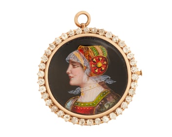 A Gold and Diamond Portrait Pendant