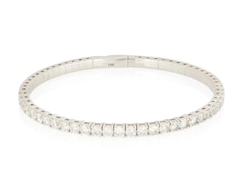 A 14K White Gold and Diamond Bangle