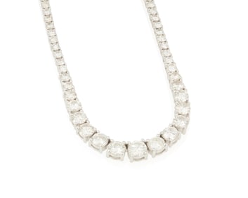 A 14K White Gold and Diamond Riviere Necklace