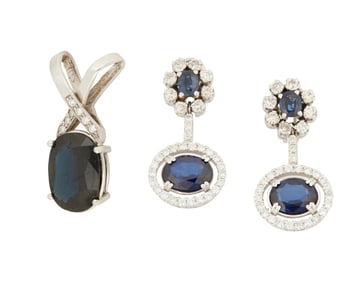 A Group of White Gold, Sapphire and Diamond Jewelry