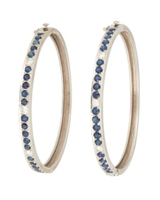 Two 14K White Gold, Sapphire and Diamond Bangles