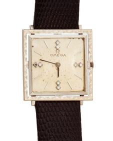 An Omega 14K White Gold and Diamond Wristwatch