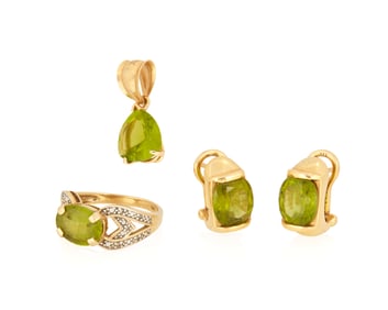 A Group of 14K Gold and Peridot Jewelry