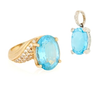 A Group of 14K Gold and Blue Topaz Jewelry
