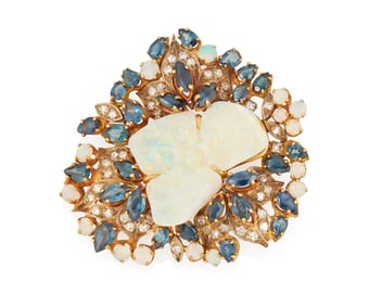 A Gold, Opal, Sapphire and Diamond Brooch
