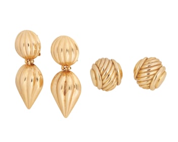 Two Pairs of 14K Gold Earrings
