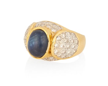An 18K Bi-color Gold, Sapphire and Diamond ring