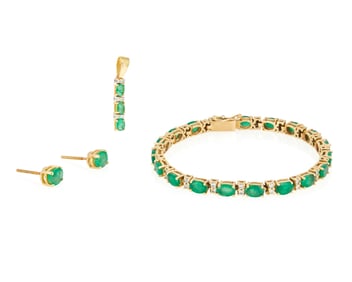 A Group of 14K Gold, Emerald and Diamond Jewelry