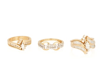 A Group of 14K Gold and Diamond Rings