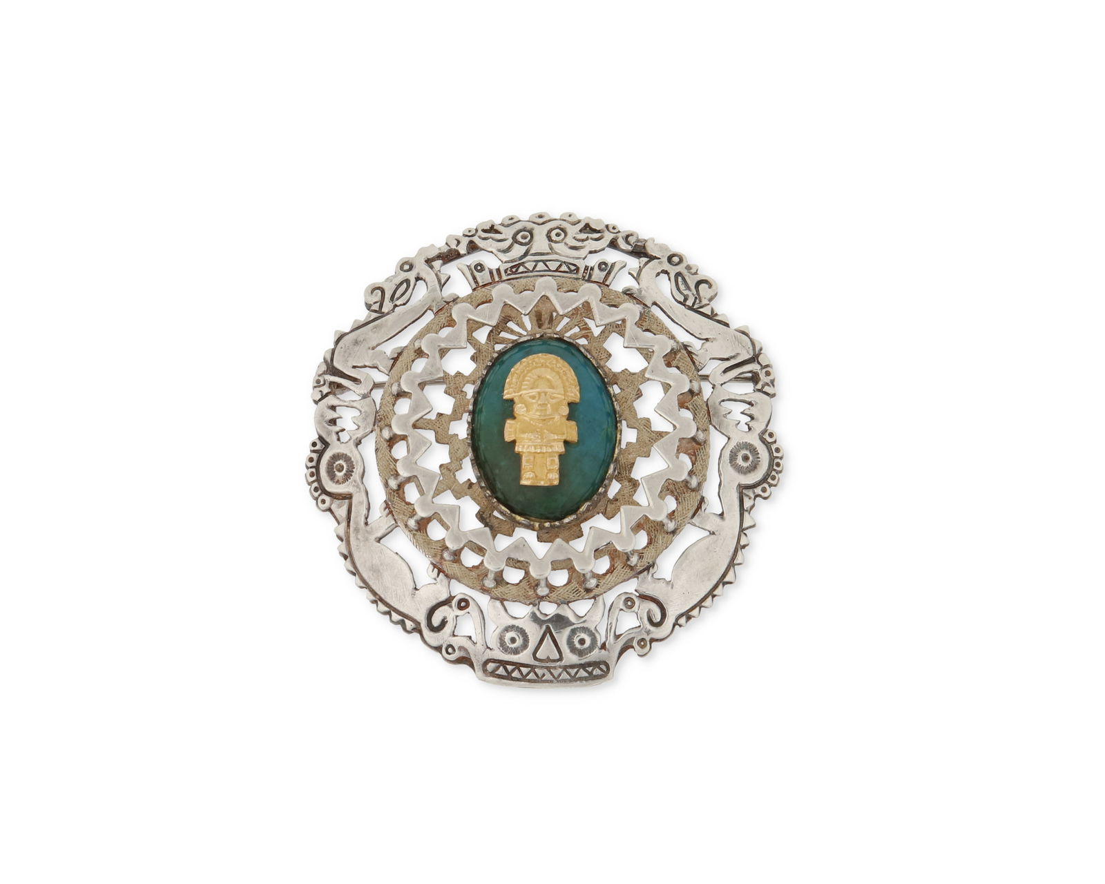 A Peruvian Arte Orfebre Silver and 18K Gold Pendant/Brooch (1 of 2)