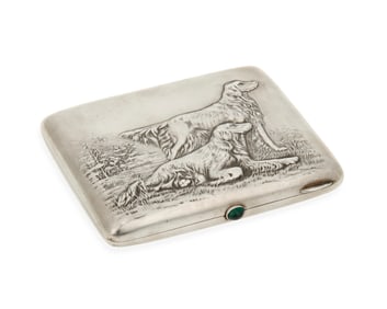 A Russian Silver Case with Hunting Dogs