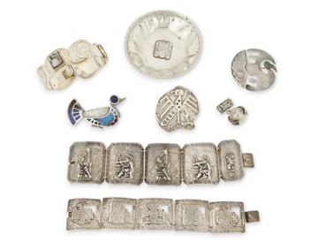 A Group of Peruvian and Mexican Silver Jewelry