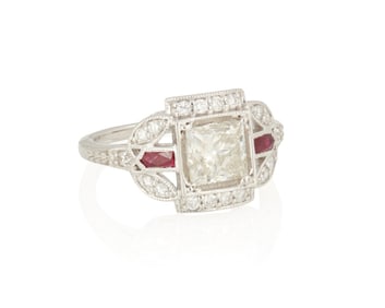 An 18K White Gold, Diamond and Ruby Ring