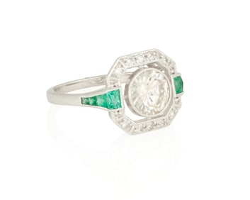 An 18K White Gold, Diamond and Emerald Ring