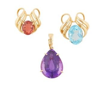 A Group of 14K Gold and Gem-Set Pendants