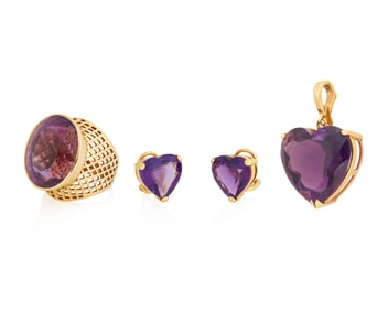 A Group of Gold and Amethyst Jewelry