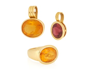 A Group of 18k Gold, Citrine and Pink Tourmaline Jewelry