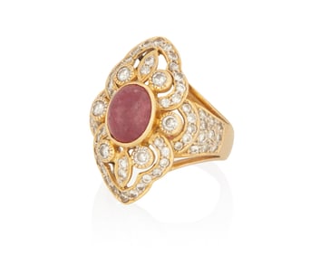 An 18K Gold, Ruby and Diamond Ring