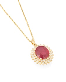A 14K Gold, Ruby and Diamond Pendant Necklace