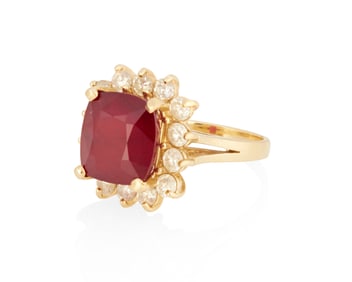 A 14K Gold, Ruby and Diamond Ring