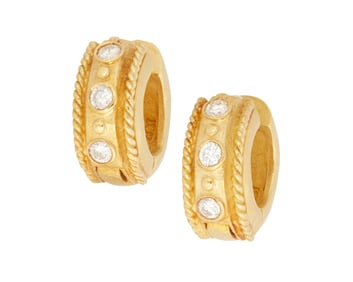 A Pair of 18K Gold and Diamond Earrings