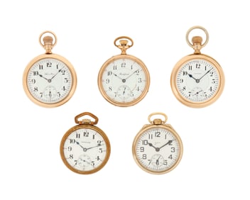 Five American Railroad Style Pocket Watches