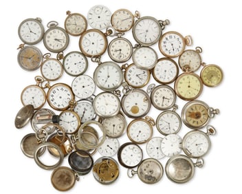 A Large Group of Miscellaneous American Pocket Watches and Parts