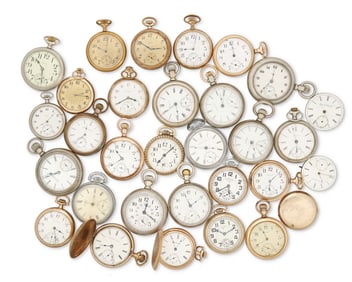 A Large Group of Miscellaneous American Pocket Watches and Parts