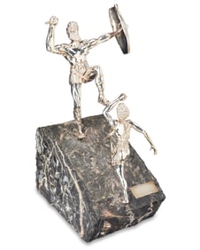 Yaacov Heller (b. 1941), "David Slaying Goliath," late 20th century, Sterling silver, gold wash, and